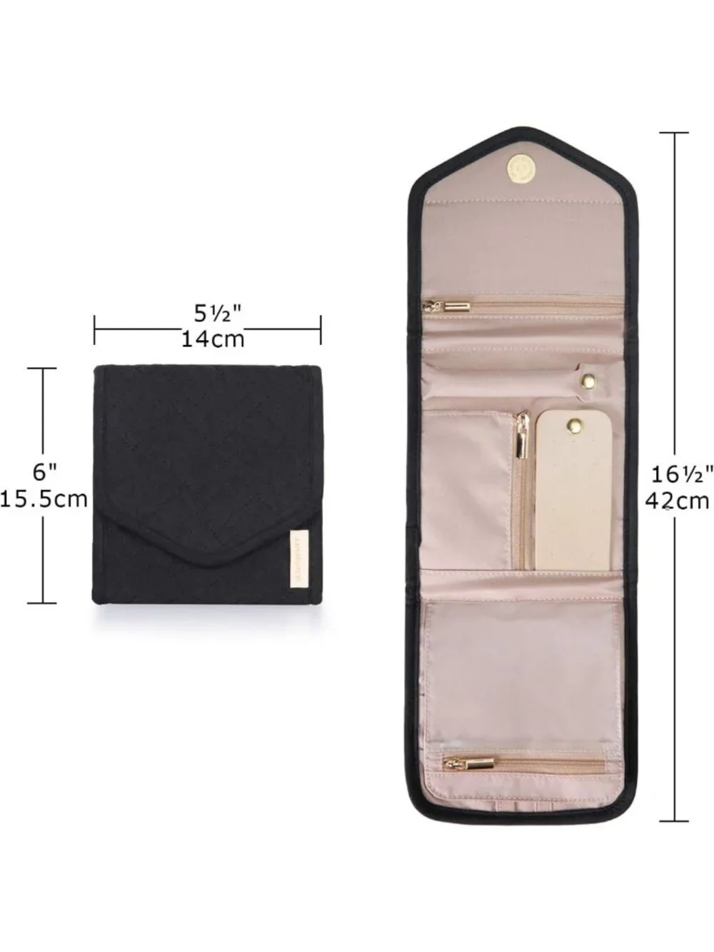 Foldable Travel Jewelry Organizer Case, Mini Black Roll for Accessories & Travel